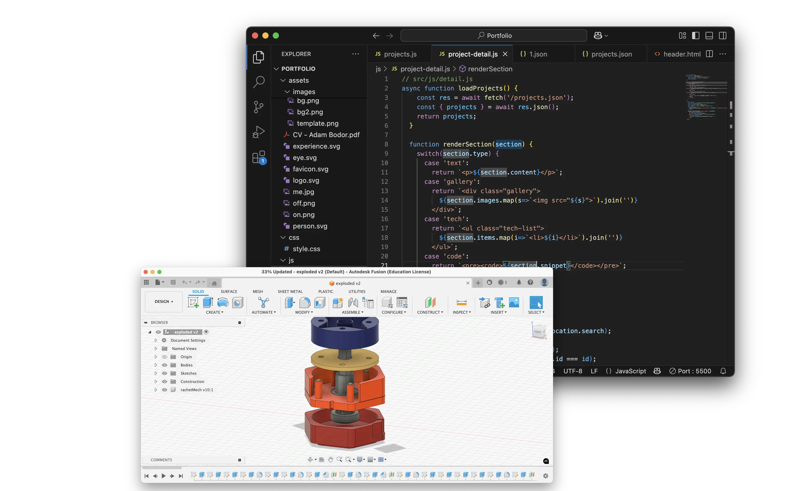 Window of CAD software and IDE.